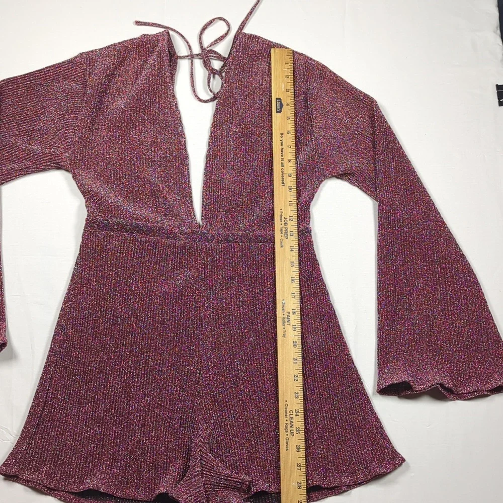 PrettyLittleThing Glittery Romper Burgundy- Copy - Picture 7 of 13